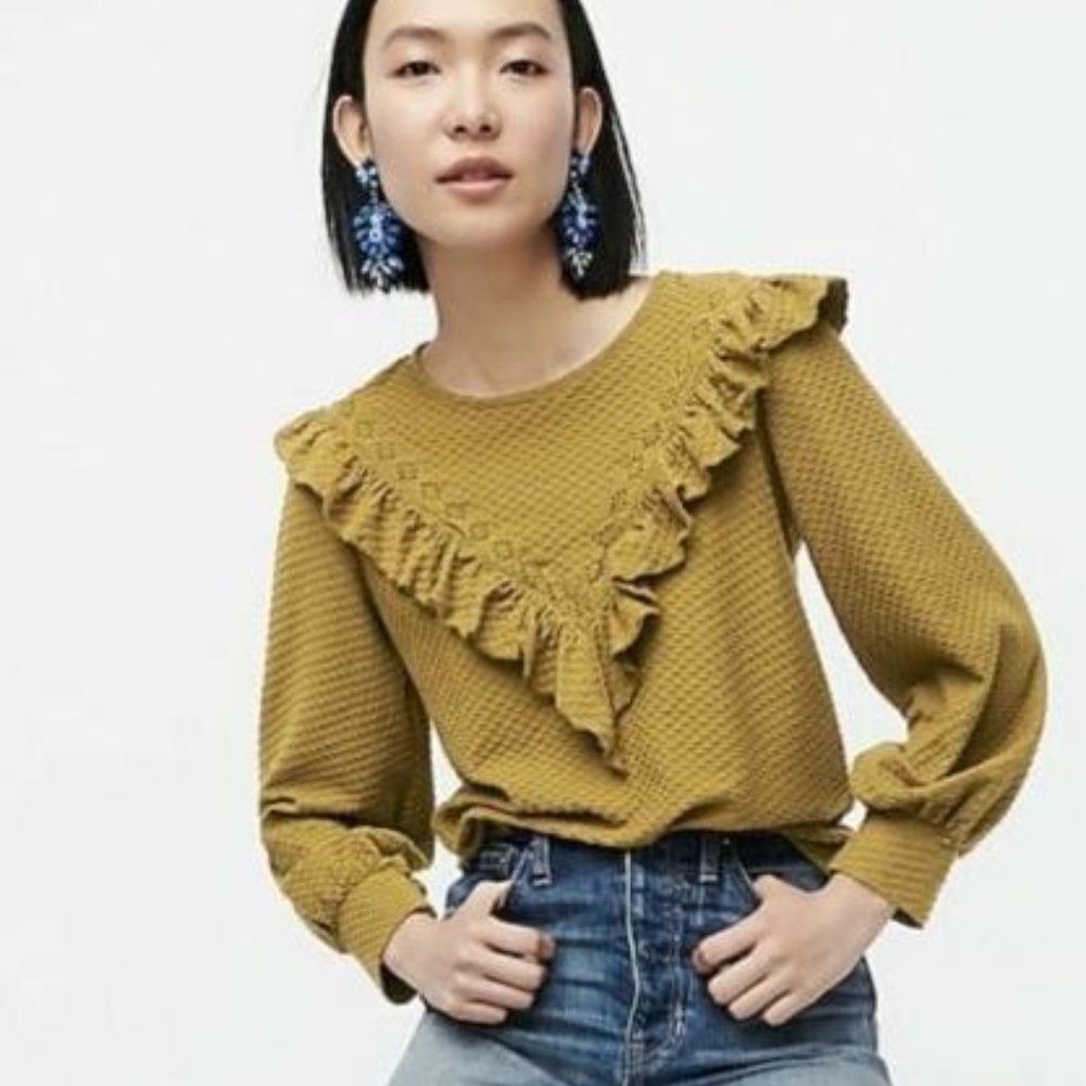 J.Crew Ruffle-Trim Honeycomb Knit Top